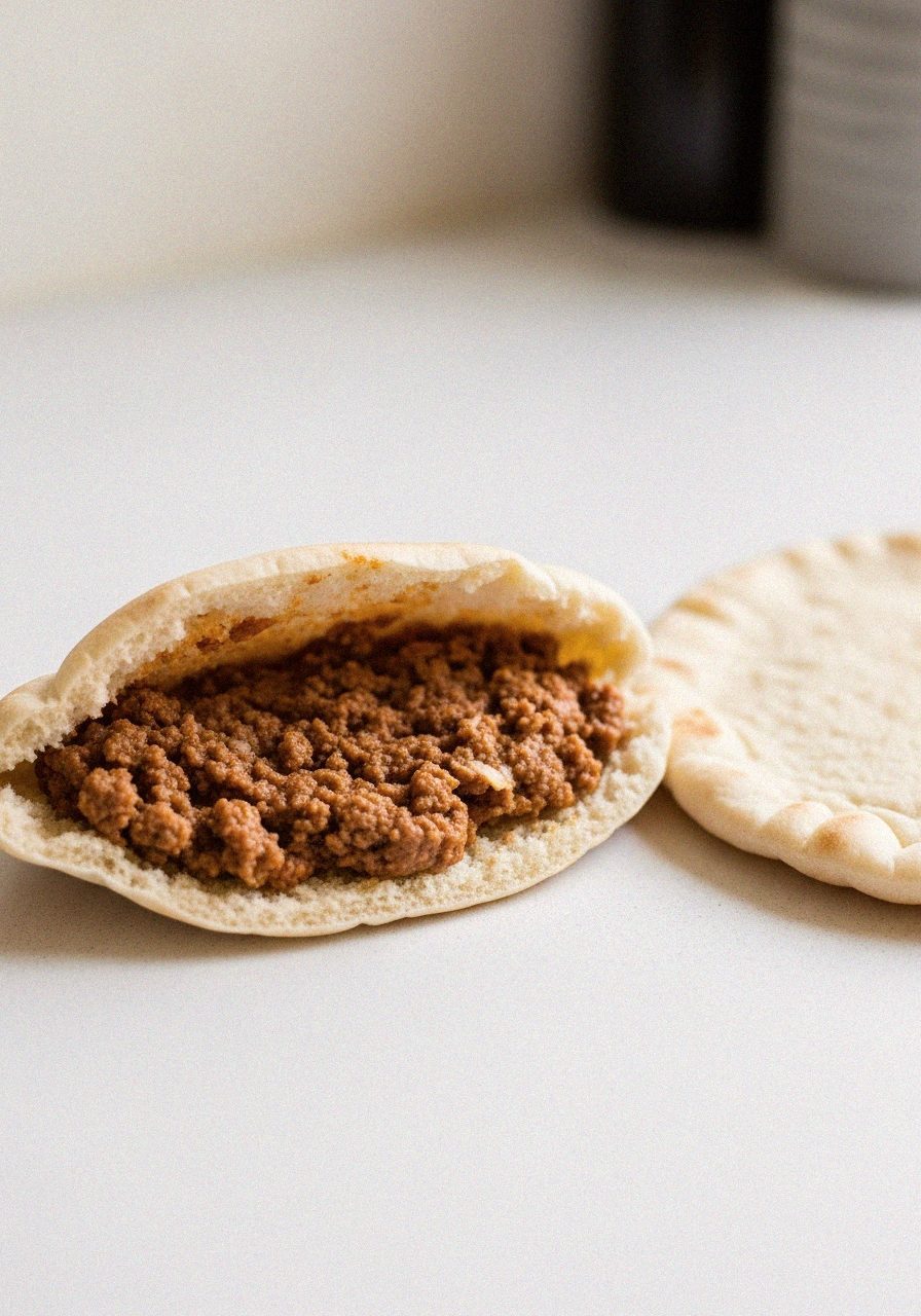 Arayes au boeuf haché et feta 5 Farce boeuf étalée dans le pita pour arayes maison | Recettes du Soir