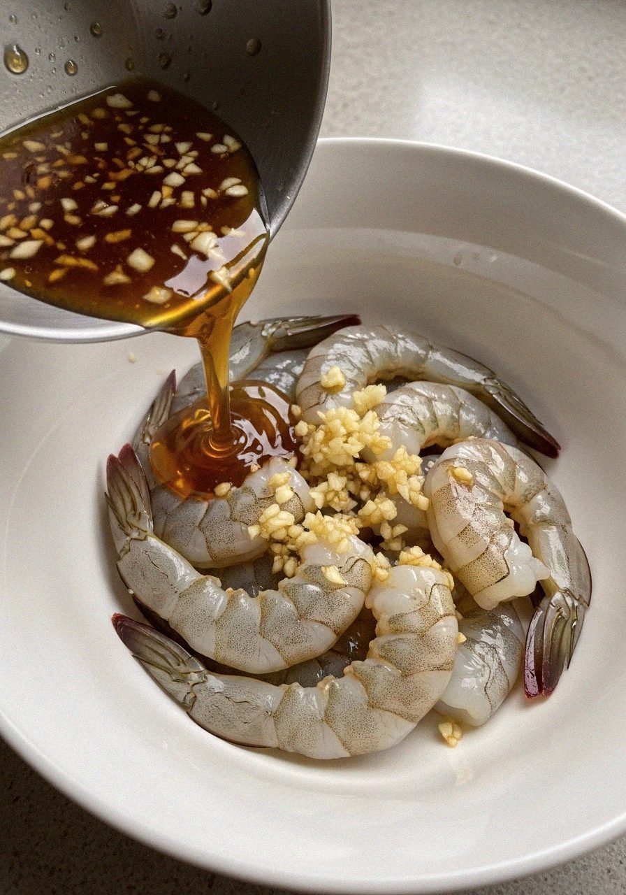 Crevettes à l'ail et au miel en 20 minutes 3 Crevettes crues marinées au miel et soja dans un bol | Recettes du Soir