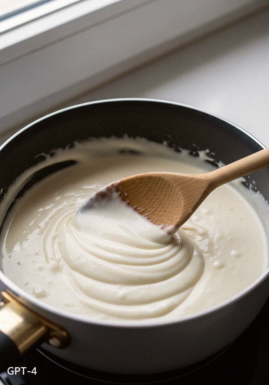Gratin de pâtes crémeux au four 4 Préparation de la béchamel maison dans une casserole | Recettes du Soir