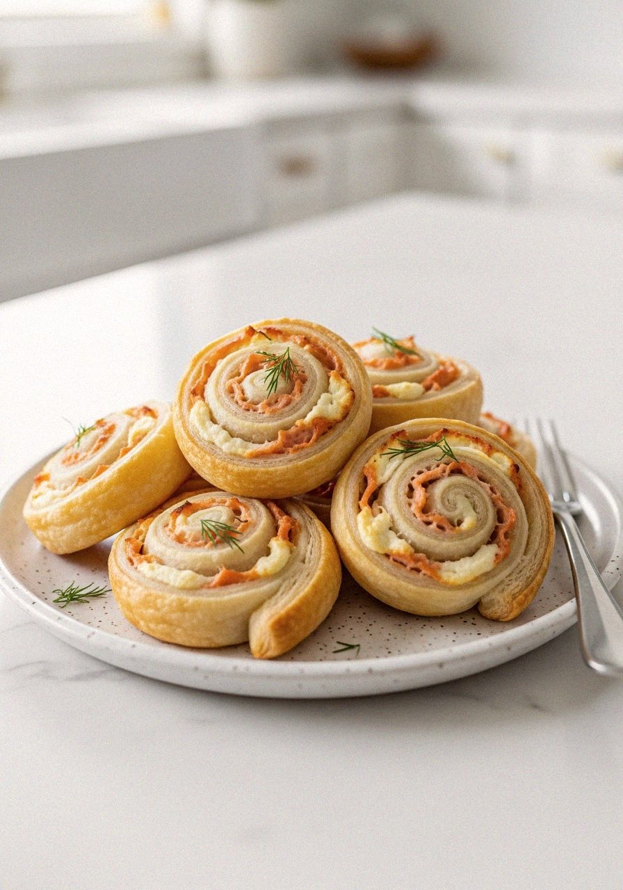 Roulés feuilletés saumon fumé dorés sortant du four — apéro chic | Recettes du Soir