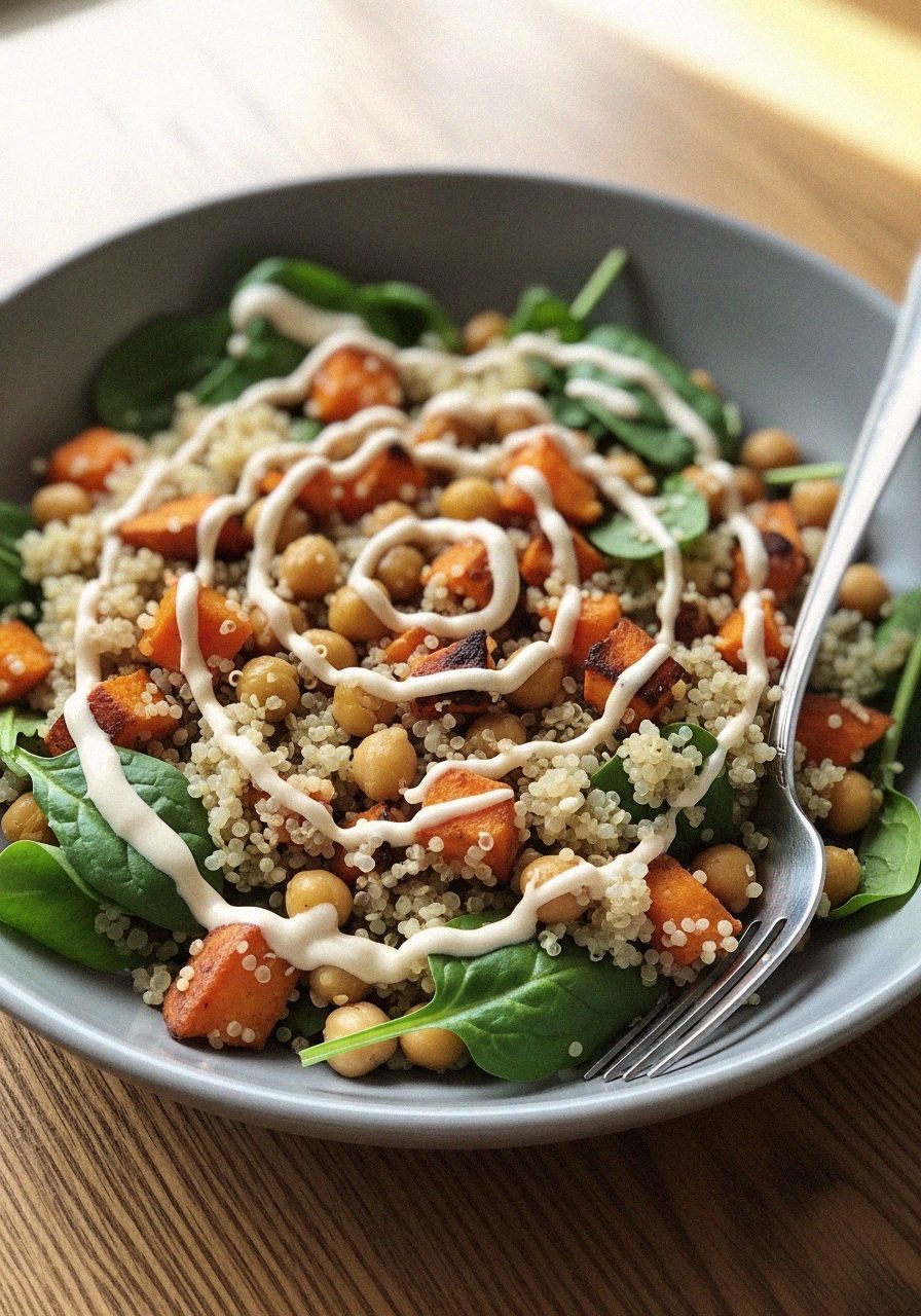 Salade de quinoa, patate douce rôtie et pois chiches croustillants 7 Salade de quinoa patate douce pois chiches — complète et rassasiante | Recettes du Soir