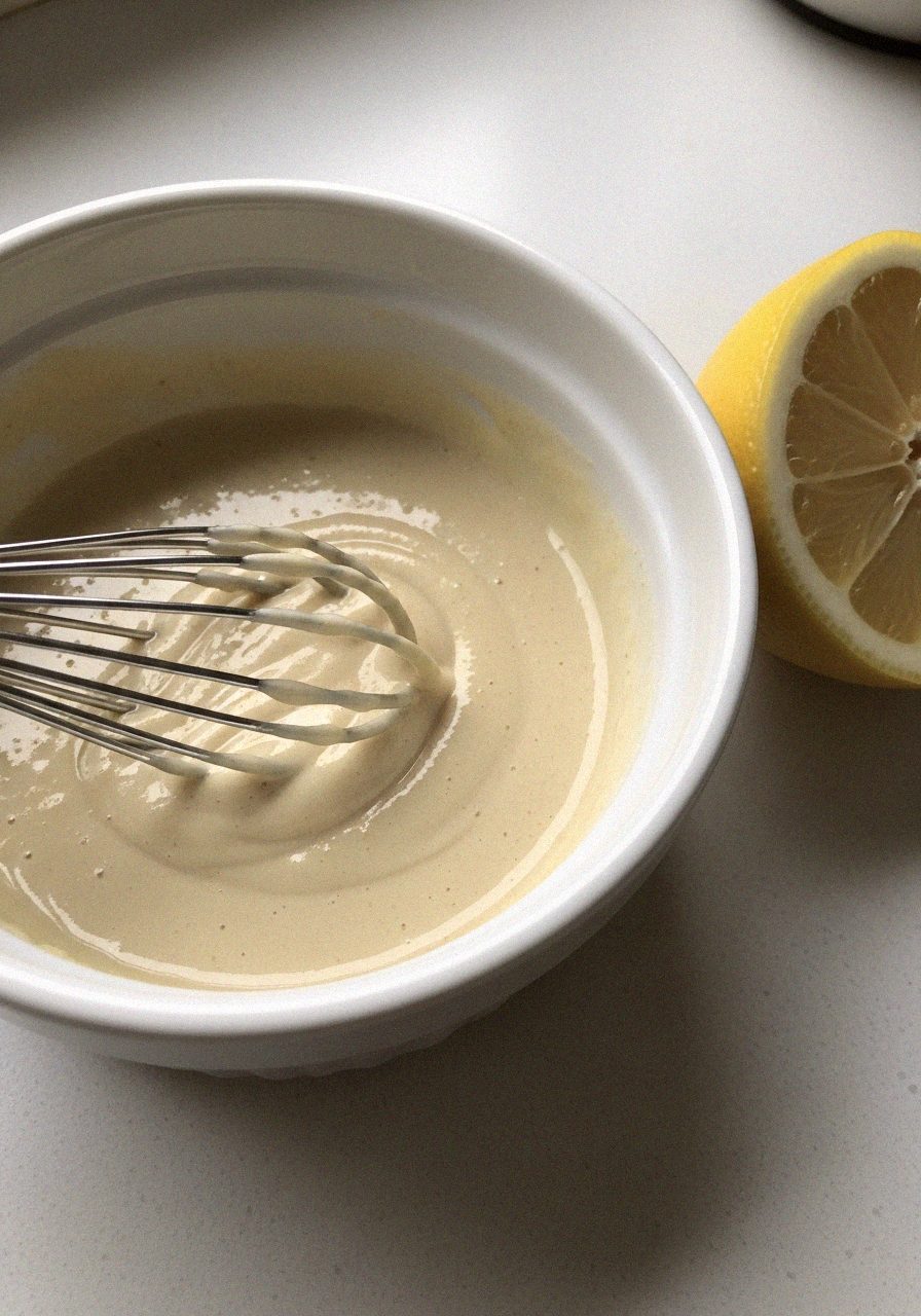 Salade de quinoa, patate douce rôtie et pois chiches croustillants 5 Vinaigrette tahini citron préparée dans un petit bol | Recettes du Soir