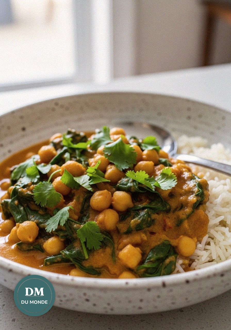 Curry de pois chiches au lait de coco et épinards 2 Curry de pois chiches au lait de coco et epinards dans un bol
